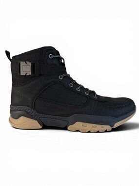 RESERVED FOOTWEAR Black Mid-Top Sneaker Boots Side Buckle Urban Casual 9.5